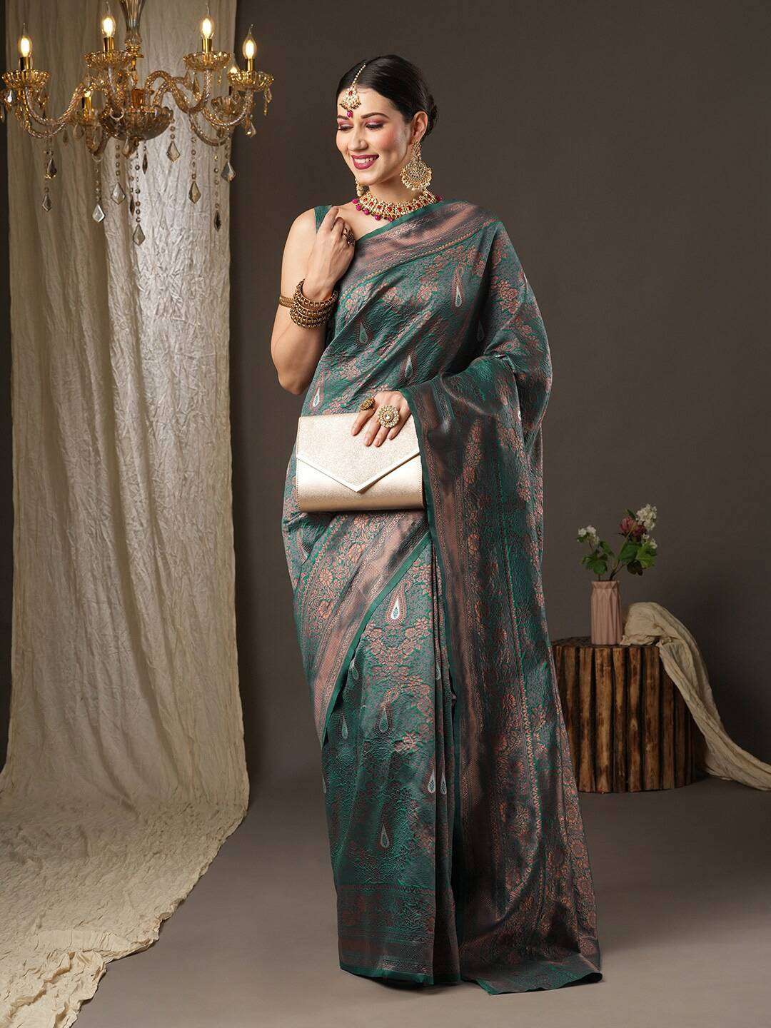 Alisha Copper Zari Kanjivaram Silk Saree Collection With Blouse 