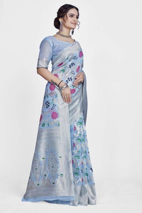 Deepika Floral Woven Design Pure Linen Saree Collection 