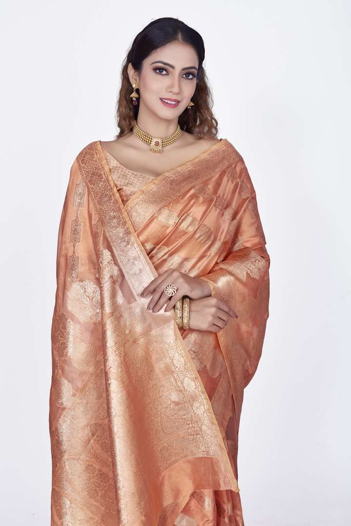 Falguni Lehariya Style Gold Zari Organza Silk Collection 