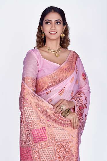 Isha Ethnic Motif Pure Linen Silk Saree Catalog 