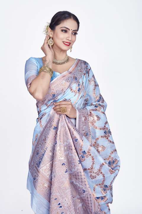 Ishani Ethnic Motif Pure Linen Silk Saree Catalog 