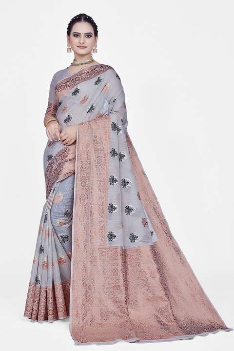 Naira Ethnic Motif Pure Linen Silk Saree Catalog For Summers 